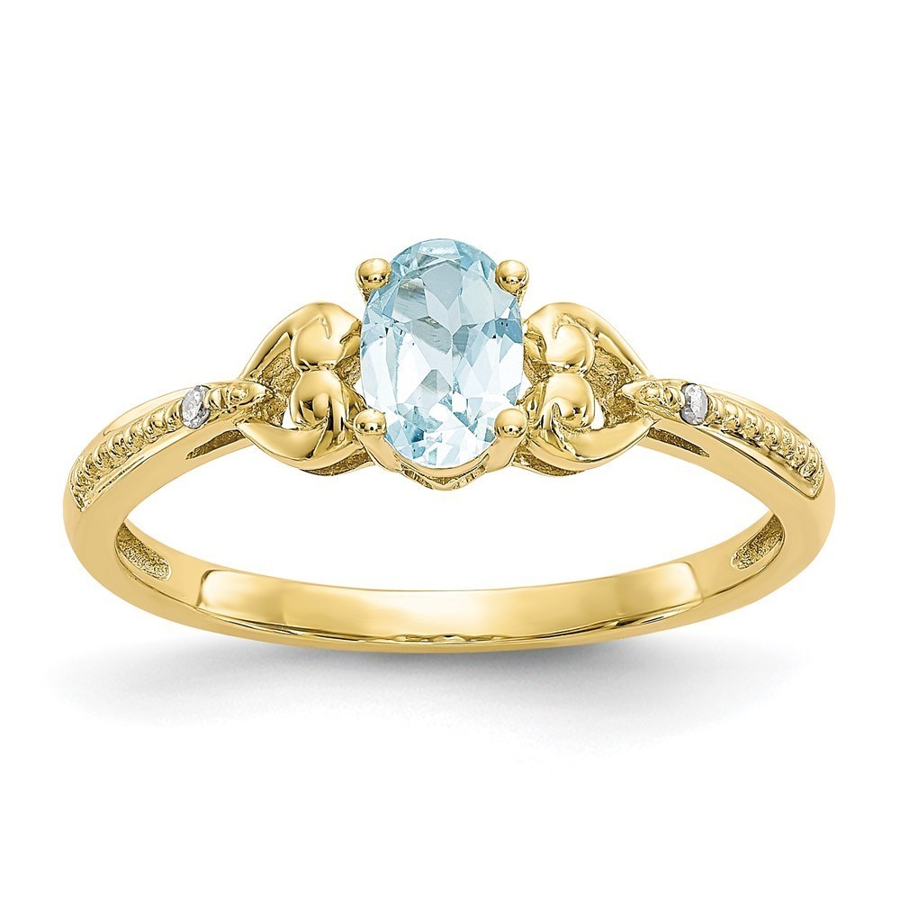 Million Charms 10k March Blue Aquamarine Birthstone and Diamond Ring
